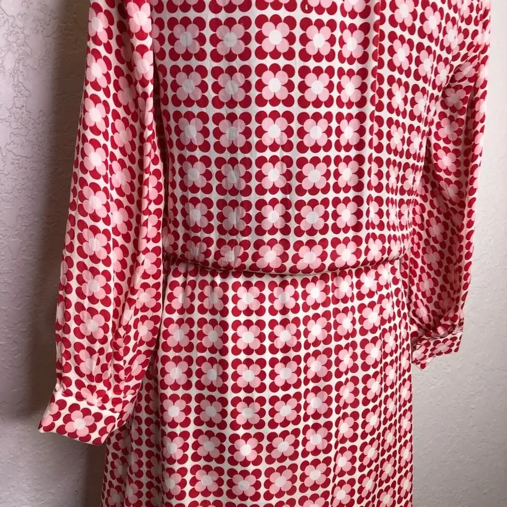 Boden red white pink floral silk drawstring waist shirt dress size 4R
